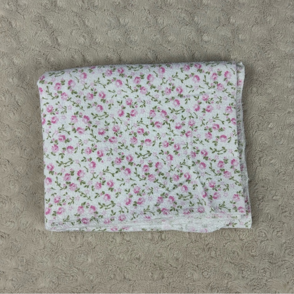 HB Hudson Baby Pink Floral Baby Receiving Blanket Green White Flannel Cotton